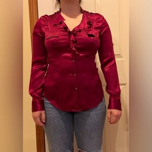 White House Black Market Burgundy Satin Top